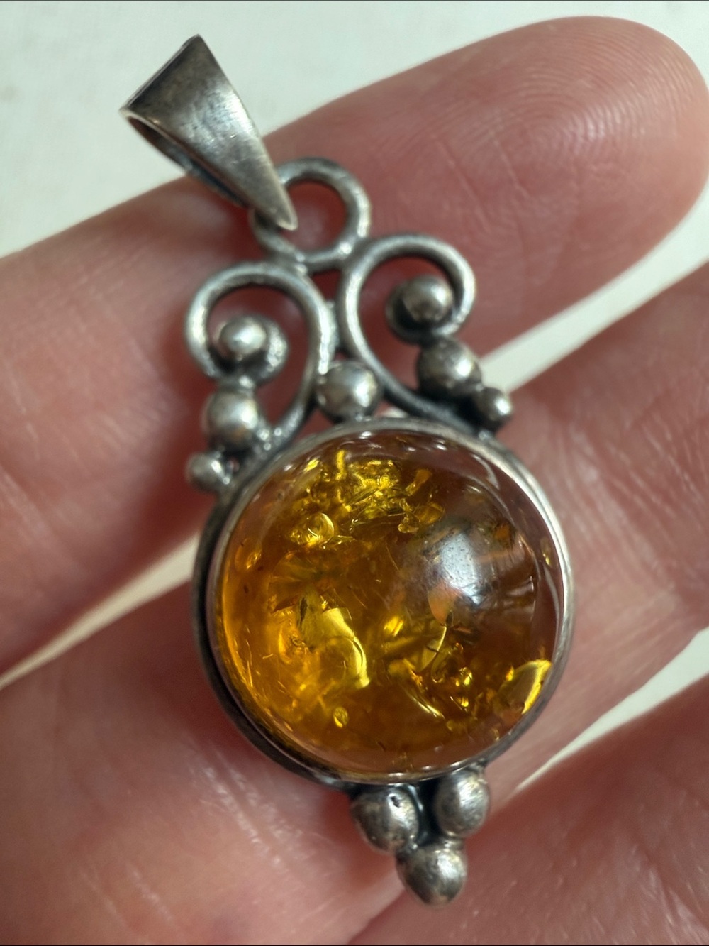 Sterling Silver 925 Jelly Belly Amber Drop Pendant